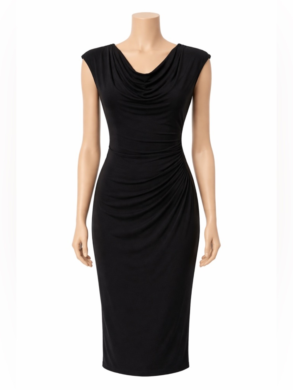 Lauren Ralph Lauren Black Cowl Neck Ruched Sheath Midi Dress 12